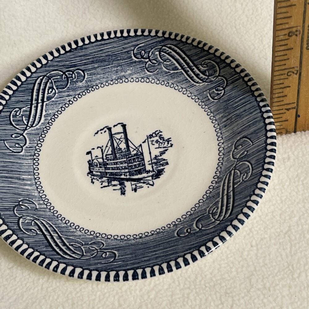 Currier & Ives 5 1/2" Royal China Blue White Riverboat Plate Low Water - Picture 7 of 7